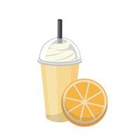 Orange flavored fruit smoothie with cream isolated on white background vector