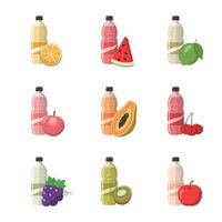 Set of fruit flavored soda or juice or carbonated drinks isolated on white background, sweet and sour drinks vector
