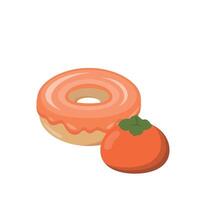 Donuts in persimmon flavor isolated on white background, delicious dessert, sweet icing vector