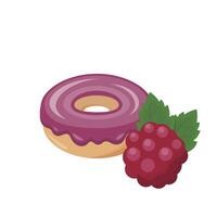 Raspberry or berry flavored donut isolated on white background, delicious dessert, sweet icing vector