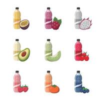 Set of fruit flavored soda or juice or carbonated drinks isolated on white background, sweet and sour drinks vector