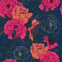 Pattern of peony and flower with watercolor for fabric and wallpaper.Botanical floral background. vector