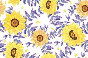 Designed with floral patterns painted with watercolors that are elegant seamless pattern sunflowers and tropical leaves on a white background. vector