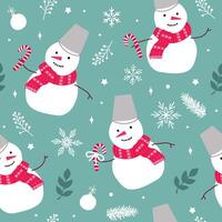 Christmas seamless pattern of cute snowmen and snowflakes. Modern simple flat illustration. vector