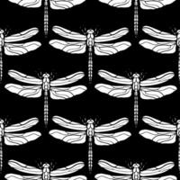 Simple seamless pattern with dragonflies.Black and white endless background with insects. vector
