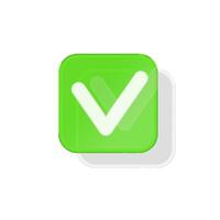 Completed task icon in the form of a white checkmark on a green glass background. vector