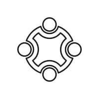 Brainstorming and teamwork icon. Business meeting. Discussion group. Debate team. Group of people sitting around a table working together on new creative projects. vector