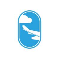 Airplane window with cloudy sky outside flat icon vector