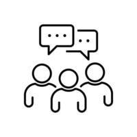 thin line teamwork icon like virtual webinar or chatroom. simple outline trend modern thought logotype graphic lineart stroke art design isolated on white. concept of three people with speechbubble vector