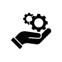 Profession of engineer concept. Line icon of faceless person demonstration round gear with lots of teeth on hand vector