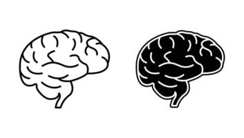 Human brain icon set solid and outline style isolated on white background. vector