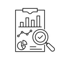 insight or assesment icon like kpi metric. outline stroke design or simple graphic validate doc logotype element for business or web. concept of violating search or regulation process or finance model vector