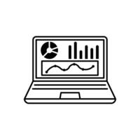 Black single data analysis on monitor line icon, simple financial dashboard admin flat design pictogram infographic interface elements for app logo web button ui ux isolated on white background vector
