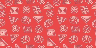 Abstract multicolored geometric pattern. Red color. Shapes, spiral, circle. Seamless simple background, texture. vector