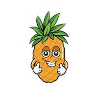 Cartoon illustration of a pineapple with a thumbs up hand, showing a cheerful facial expression. This image is ideal for use in various design needs such as posters, clothing, or other digital media. vector
