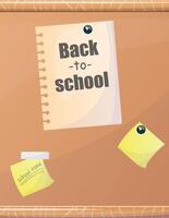 inscription back to school. Cork board with notepad paper and photographs attached. inscription back to school. realistic illustration vector