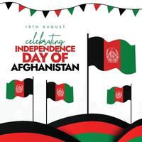 Afghanistan Independence day. 19th August Afghan independence day celebration banner with its flags, abstract art decor, in its flag colours. The country gained freedom on 1919 from Great Britain. vector
