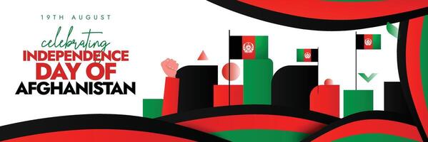 Afghanistan Independence day. Afghan independence day celebration cover banner with its flags, abstract art, hand fists in air, in flag colours. The country gained freedom on 1919 from Great Britain. vector