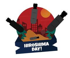 Hiroshima day, remembrance banner, post. 6th August Hiroshima day banner with atomic bombs. The first atomic bomb, named Little Boy, was dropped on Hiroshima on this day. Conceptual design template. vector