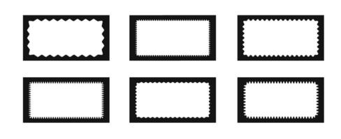 Set of rectangular frames with wavy inner edges. Trendy zigzag curved geometric frames for decorative design, blank tag, stamps, stickers, price tags. illustration vector