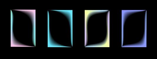 Collection of transparent rectangular gradient frames with wavy inner borders. Set of retro frames with blur. illustration on black background vector