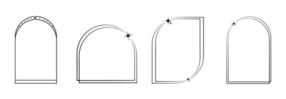 Set of minimalistic geometric linear shapes y2k . Trendy linear design in black color with frame, star. Aesthetic retro element illustrated for banners, social media, poster design. vector