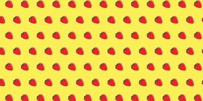 Fresh strawberry fruit pattern isolated on yellow background . vector