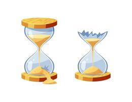 Broken hourglass isolated on white background. vector