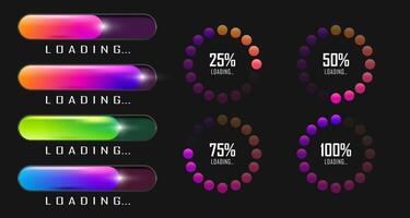 Set of loading bar vibrant gradient blend vector