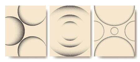 Stippled Circle Patterns with Gradient Dot Texture. Minimalist style cover template with black dot design on a soft beige background. vector