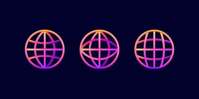 Set of colorful Gradient blend Globe Icons. web icon with vibrant colors 3d wireframe vector