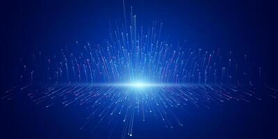 Blue fiber optic network lines perspective background. Data flow visualization concept of science and technology vector