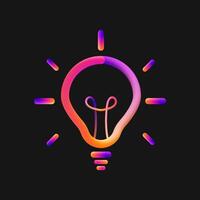Colorful Light bulb icon vibrant gradient blend. 3d outline Idea symbol. Electric lamp, innovation, solution, creative thinking vector