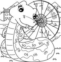 Year of the Snake with Chinese Umbrella Coloring vector