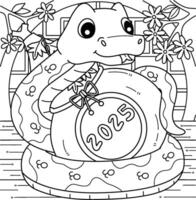 Year of the Snake Holding a Gourd Coloring Page vector