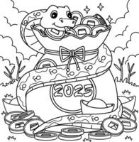 Year of the Snake Coiling with Gold Coins Coloring vector