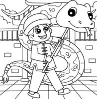 Year of the Snake Chinese Boy with Float Coloring vector