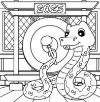 Year of the Snake with a Gong Coloring Page vector