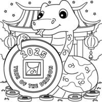 Year of the Snake Holding a Coin Coloring Page vector