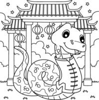 Year of the Snake in front Chinese Temple Coloring vector
