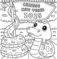 Year of the Snake Holding a Flag Coloring Page vector