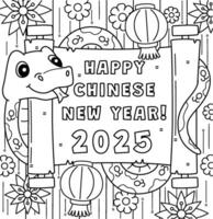 Year of the Snake Holding a Scroll Coloring Page vector