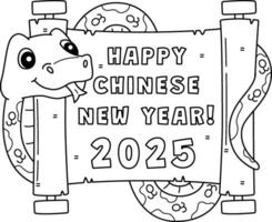 Year of the Snake Holding Scroll Isolated Coloring vector