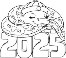 Year of the Snake on top of 2025 Isolated Coloring vector