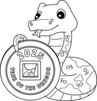 Year of the Snake Holding a Coin Isolated Coloring vector