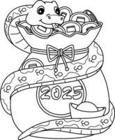 Year of the Snake Coiling with Gold Coins Isolated vector