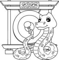 Year of the Snake with a Gong Isolated Coloring vector