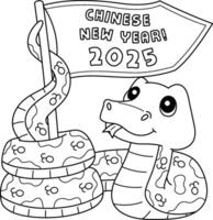 Year of the Snake Holding a Flag Isolated Coloring vector