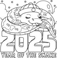 Year of the Snake on top of 2025 Coloring Page vector