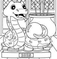 Year of the Snake Statue Coloring Page for Kids vector